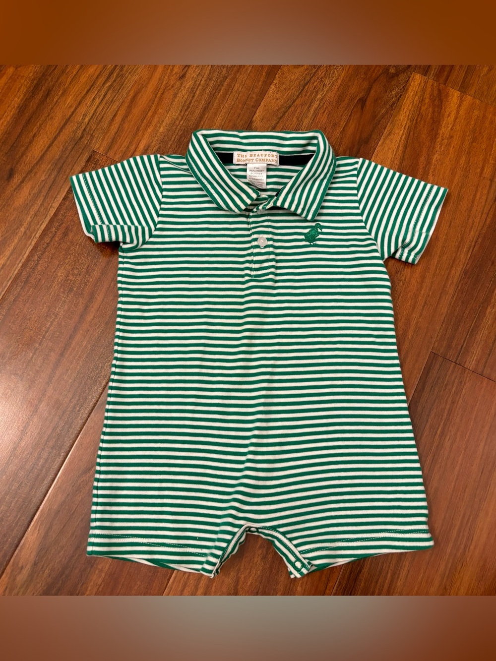 The Beaufort Bonnet Company Sir Propers Green/White Stripe Short Sleeve Romper